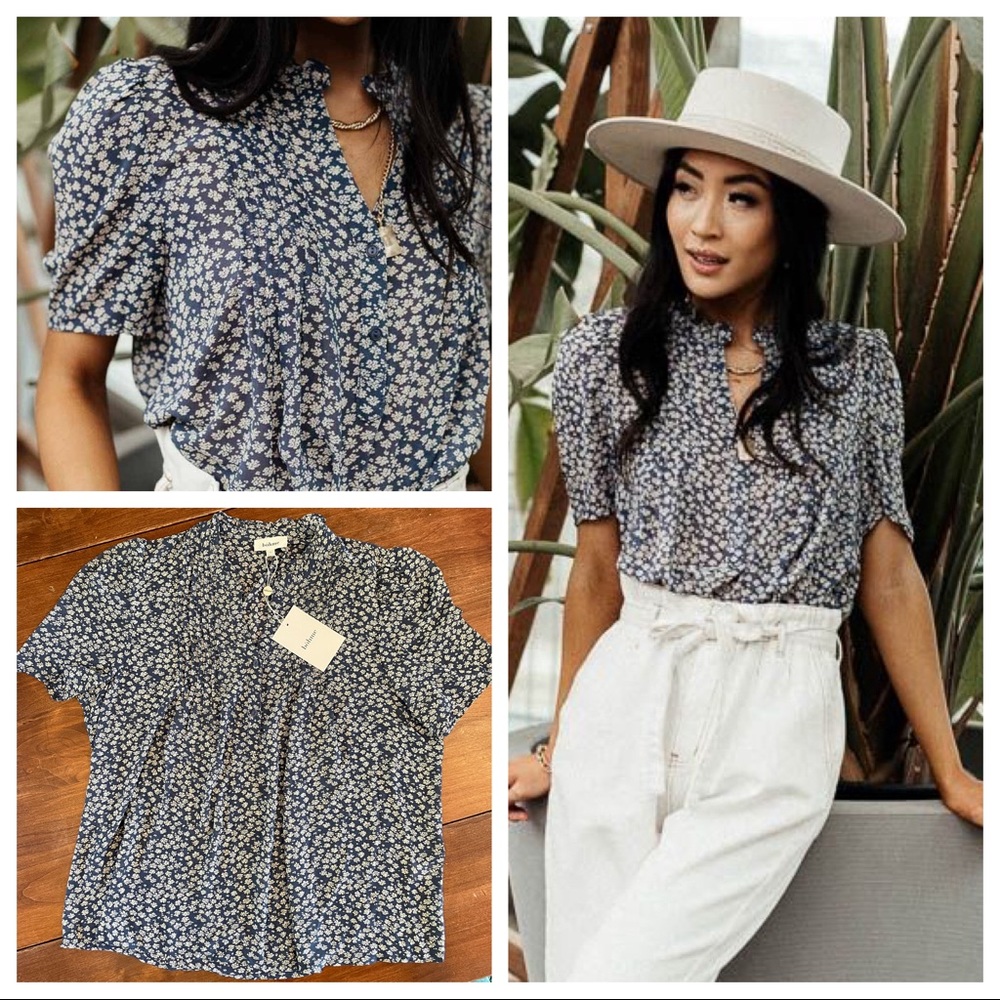 NWT Bohme Floral Print Pintuck Detail Top